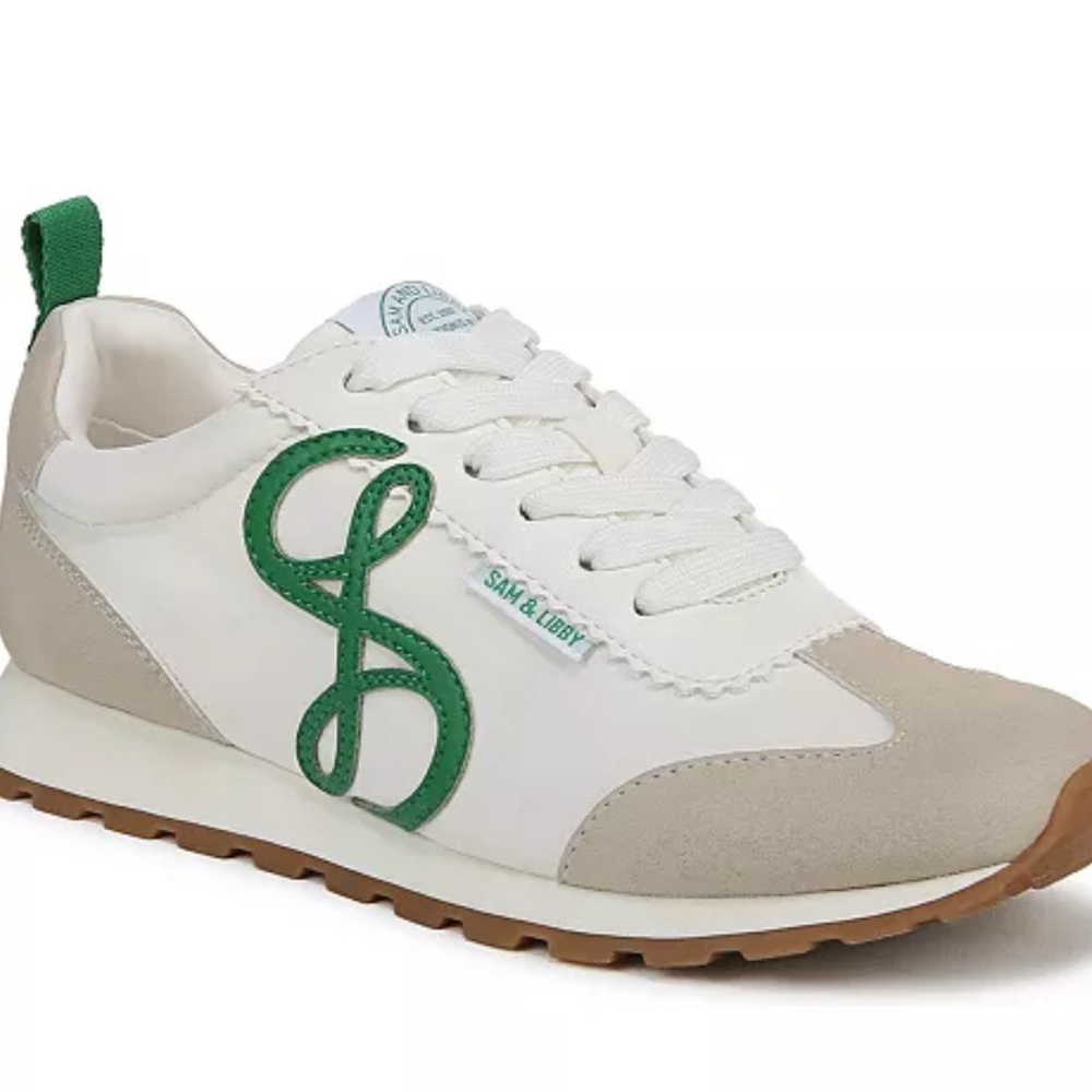 Sam and Libby Women's Rowen Lace Up Retro Sneakers white & green, size 7